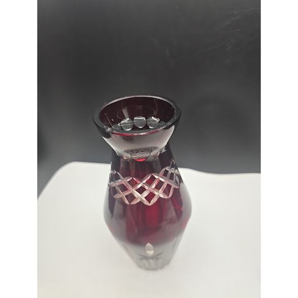 Ruby Red Cased Cut Glass Flower Vase 7.25" H - Picture 2 of 4